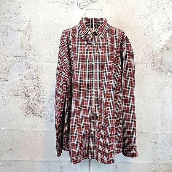 Croft & Barrow Men's casual button-down shirt - red & white plaid Size XXL - Picture 1 of 11